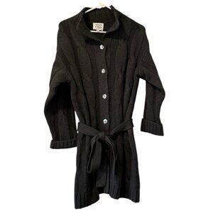 Margaret O'Leary Cardigan Size 1 Gray Merino Wool Button Sweater Collared Tie
